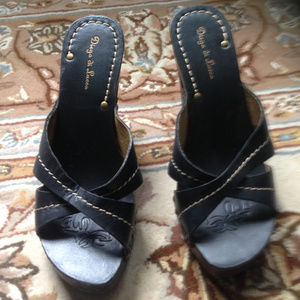 Wood and Leather Platform heels, Sz US 7 1/2